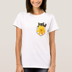 T-shirt Chat noir dans poche florale imprimée