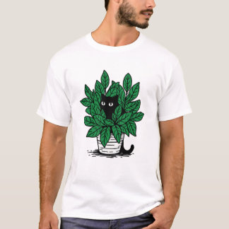 T-shirt Chat noir dans un pot de plante