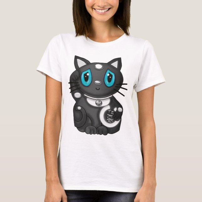 T-shirt Chat noir de bonne chance de Maneki Neko Bekoning (Devant)
