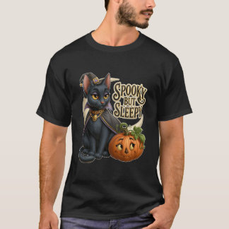 T-shirt Chat noir de Halloween mignon mais endormi Citroui