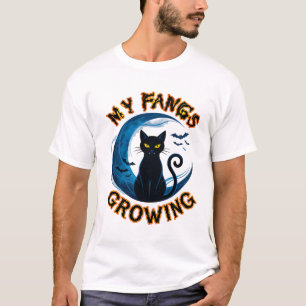 T-shirt Chat noir de la lune bleue d'Halloween aux crocs g