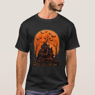 T-shirt Chat noir de la lune de citrouille d'Halloween ant