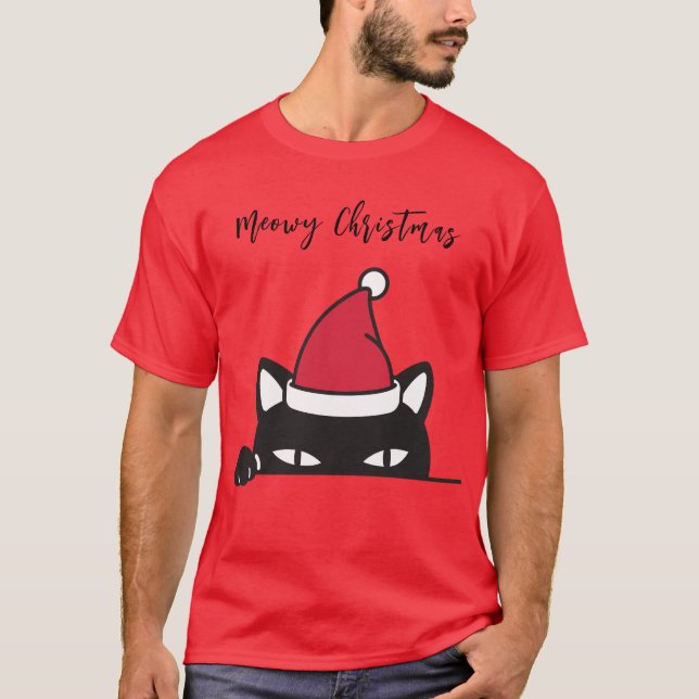 T-shirt Chat noir de Noël amusant (Devant)