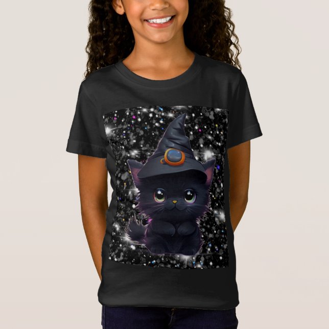 T-Shirt Chat noir d'Halloween blanc mignon (Devant)