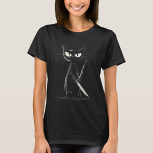 T-shirt Chat noir drôle Chat meurtrier avec un couteau Fan
