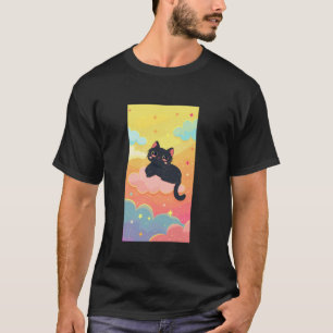 T-shirt Chat Noir Drôle Nuages Colorés Cute Kawaii Hommes 