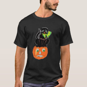 T-shirt Chat Noir Effrayant Assis Sur Un Jackolantern à Ha
