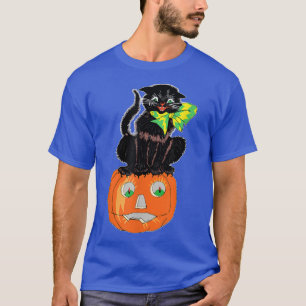 T-shirt Chat Noir Effrayant Assis Sur Un Jackolantern Sur