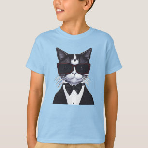 T-shirt Chat noir et blanc dans une Cravate Tuxedo et Bow