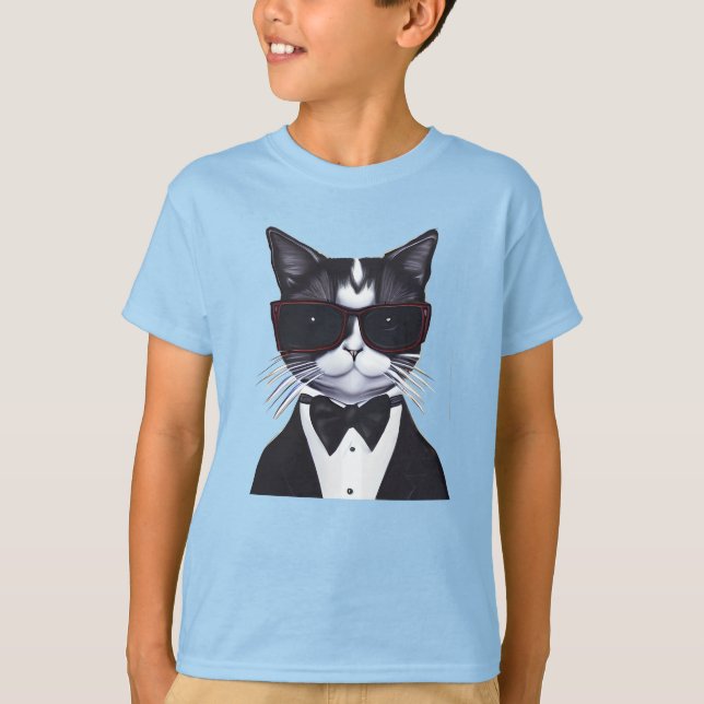 T-shirt Chat noir et blanc dans une Cravate Tuxedo et Bow  (Devant)