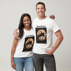 T-shirt Chat noir et citrouille au clair de lune Graphique