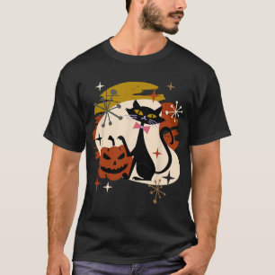 T-shirt Chat noir et Halloween rétro atomique Citrouille