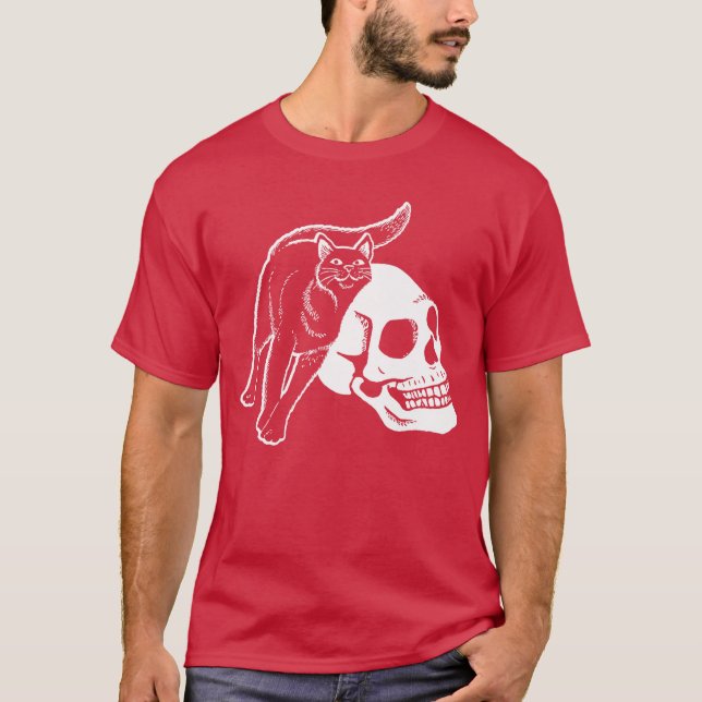 T-shirt Chat Noir Et Squelette Humain Crâne Punk Goth Et H (Devant)