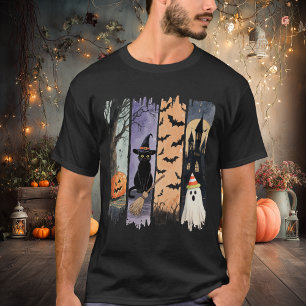 T-shirt Chat noir, Fantôme, Citrouille, Chauves-souris & M