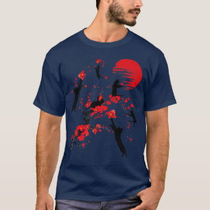 T-shirt Chat Noir Fleur de Fleur de Fleur de Cerisier Japo