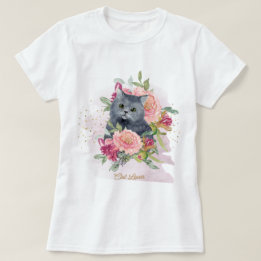 T-shirt Chat noir & Fleurs Amoureux des animaux de compagn