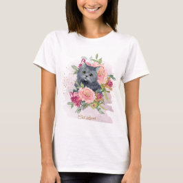 T-shirt Chat noir & Fleurs Amoureux des animaux de compagn