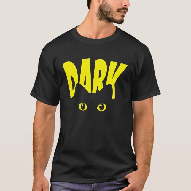 T-shirt Chat noir foncé avec grands yeux Cool Chat Papa Ma (Devant)