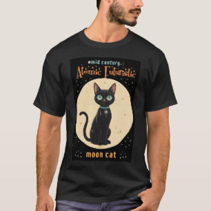 T-shirt Chat noir futuriste atomique avec lune et texte