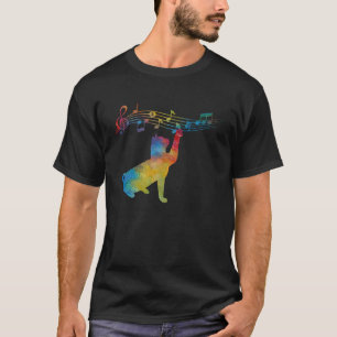 T-shirt Chat noir grimpant jouant sur une feuille de musiq