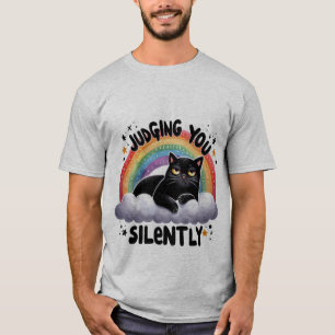 T-shirt Chat noir grincheux "Je vous juge silencieusement"