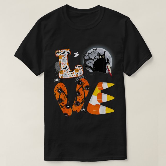 T-shirt Chat noir halloween couteau costume chaton mignon  (Design devant)