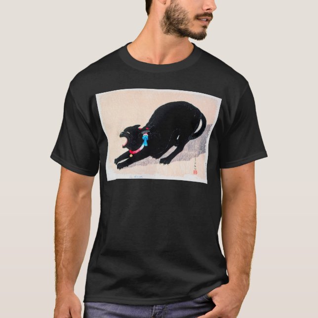 T-shirt Chat noir Hissing Fine Art par Hiroaki Takahashi (Devant)