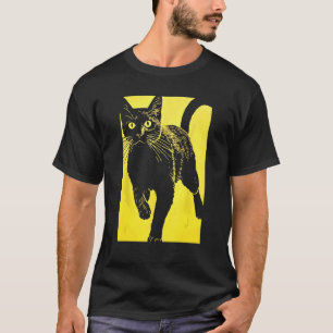 T-shirt Chat Noir Imprimé Jaune