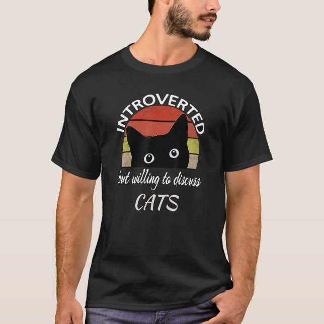 T-shirt Chat Noir Introverted Mais Prêt À Discuter Des Cha (Devant)