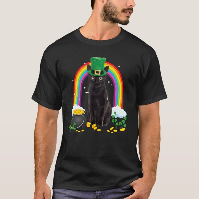 T-shirt Chat noir Jour de la Saint Patrick Leprechaun Cost (Devant)