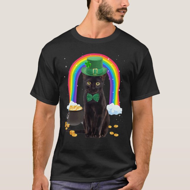 T-shirt Chat noir Jour de la Saint Patrick Leprechaun Cost (Devant)