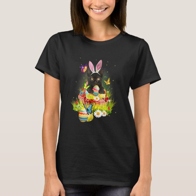 T-shirt Chat noir Jour de Pâques Oeufs lapins Costume Homm (Devant)
