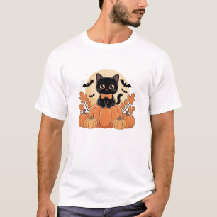 T-shirt Chat noir kawaii mignon avec noeud papillon assis 