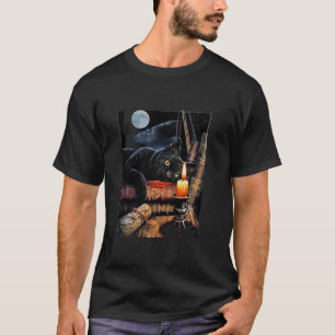 T-shirt Chat noir lisant des livres rituel de sorcellerie
