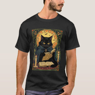 T-shirt Chat noir lisant un livre de sorts de solstice