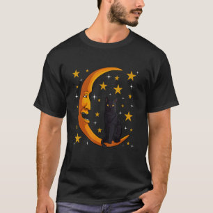 T-shirt Chat Noir Lune Amoureux de Chatons Drôle Croissant
