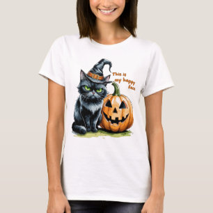 T-shirt Chat noir magique, citrouille gothique Halloween