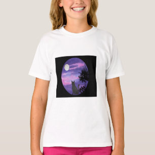 T-shirt Chat Noir Magique & Lune Violette   Gothique Céles