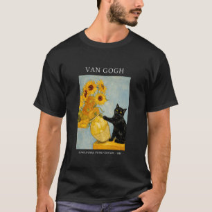 T-shirt Chat noir malicieux drôle Vase de tournesols Van G