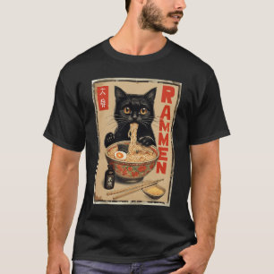 T-shirt Chat noir manger Ramen nouilles japonaises Aliment