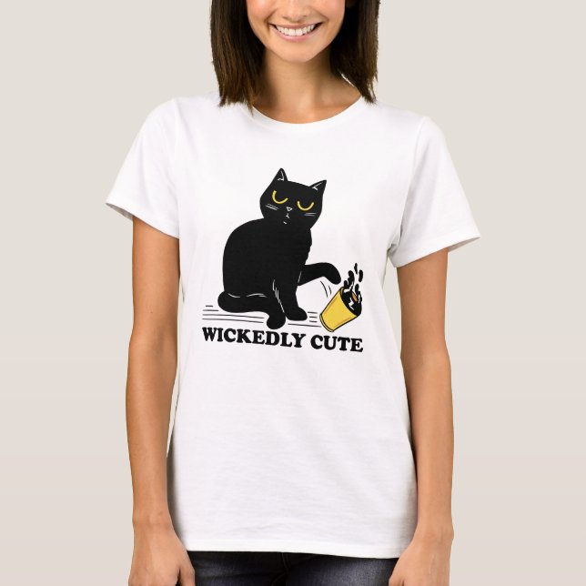 T-shirt Chat noir méchamment mignon (Devant)