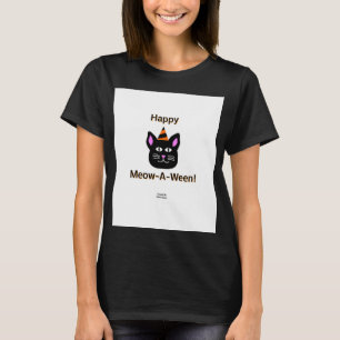 T-shirt Chat noir Meow-A-Ween Femme noir de base T chemise