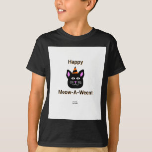 T-shirt Chat Noir Meow-A-Ween Garçons Noir Basic T Chemise