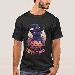 T-shirt Chat noir mignon Citrouille Creeper Il est Réel Pl