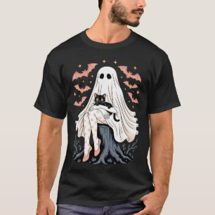 T-shirt Chat noir mignon Citrouille Florale Fantôme Spooky