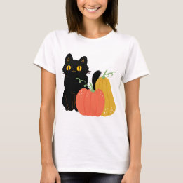 T-shirt Chat noir mignon et Citrouille