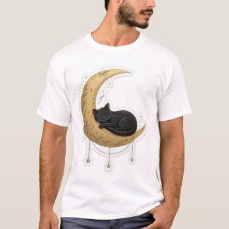 T-shirt chat noir mignon lune