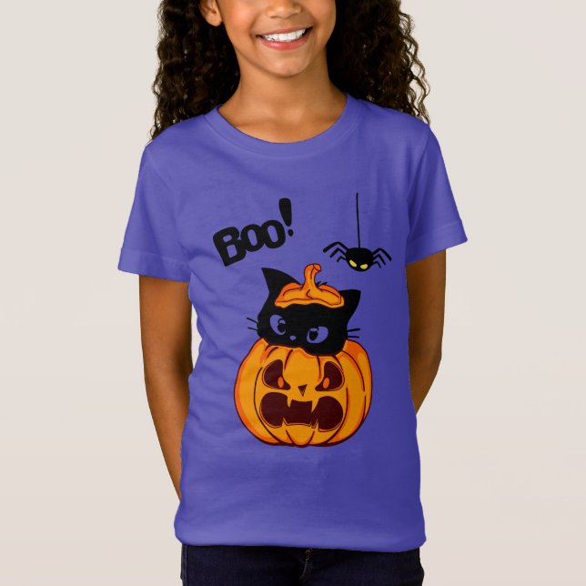 T-Shirt Chat noir mignon personnalisé en Halloween Citroui (Devant)