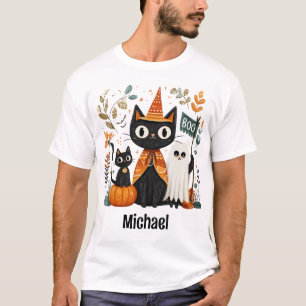 T-shirt Chat noir mignon personnalisé et Halloween fantôme