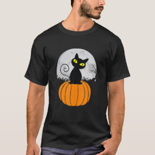 T-shirt Chat noir mignon sur Pleine lune Citrouille Hallow